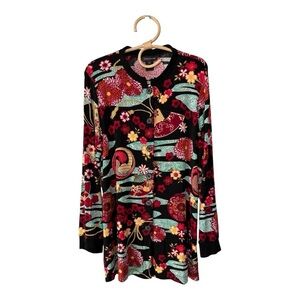 Y2K Vintage Art to Wear  Rose Asian Black Multi Color Stretch Jacket Button